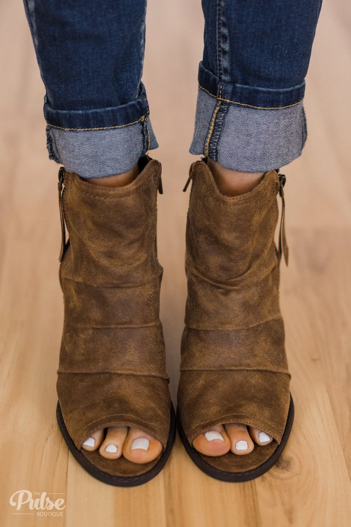 Rampage- Ram-Petite Open Toe Booties- Cognac