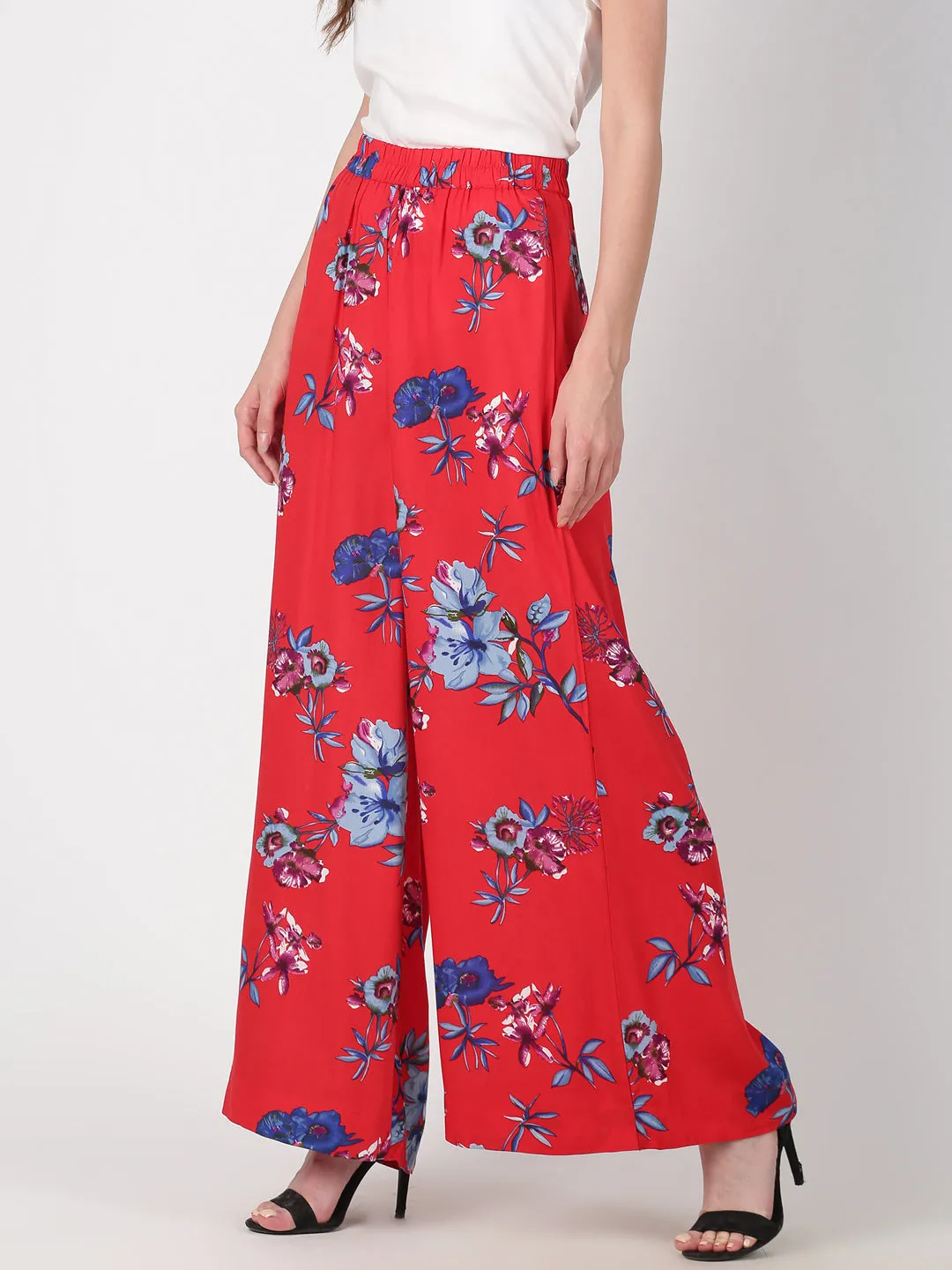 Red & Blue Printed Straight Palazzo