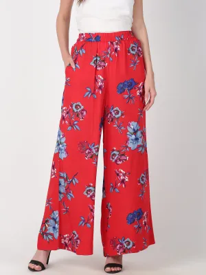 Red & Blue Printed Straight Palazzo