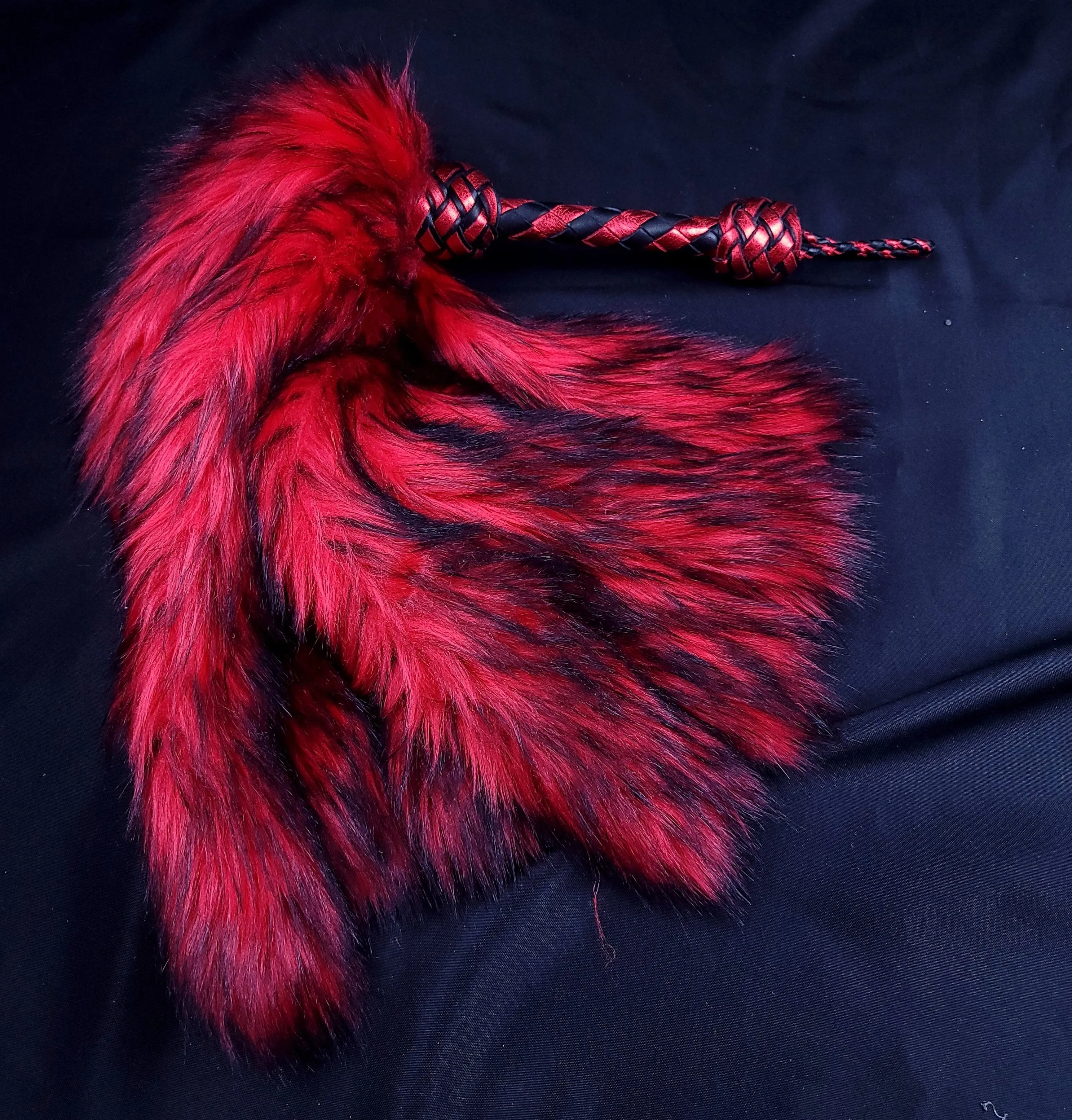 Red and Black Fluffinator Flogger- Made to Order