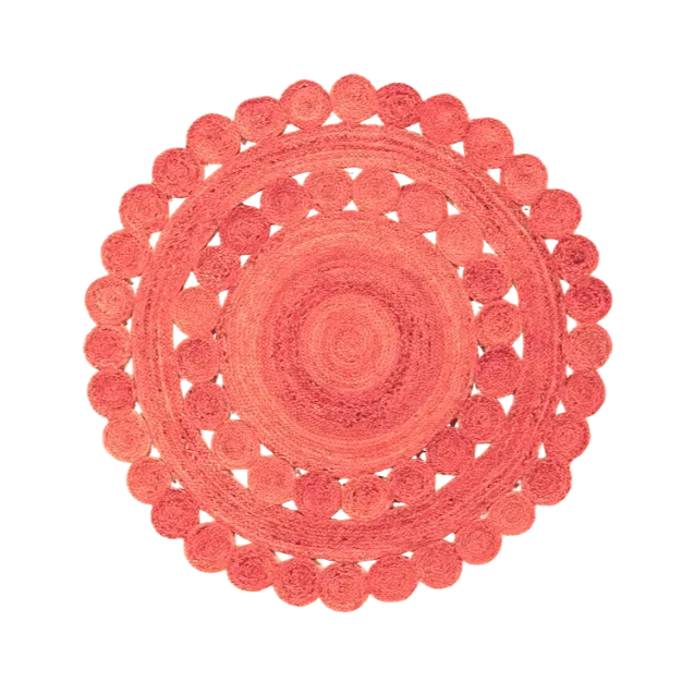 Red Classic Circles Round Jute Rug 9' x 9'