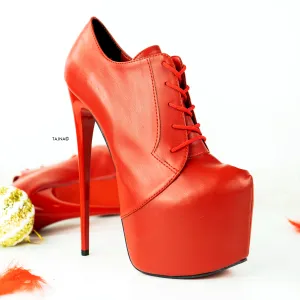 Red Genuine Leather Oxford High Heels