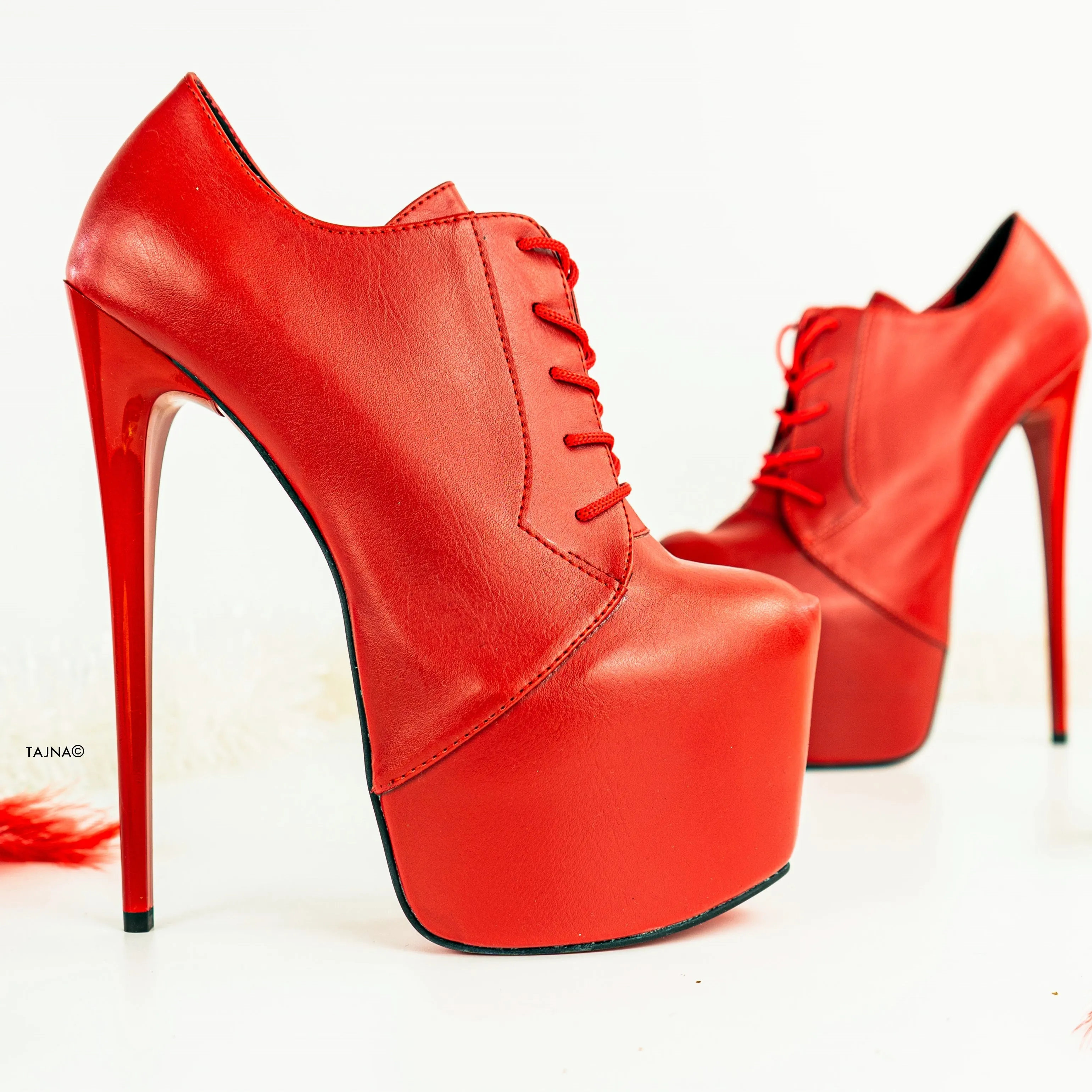Red Genuine Leather Oxford High Heels