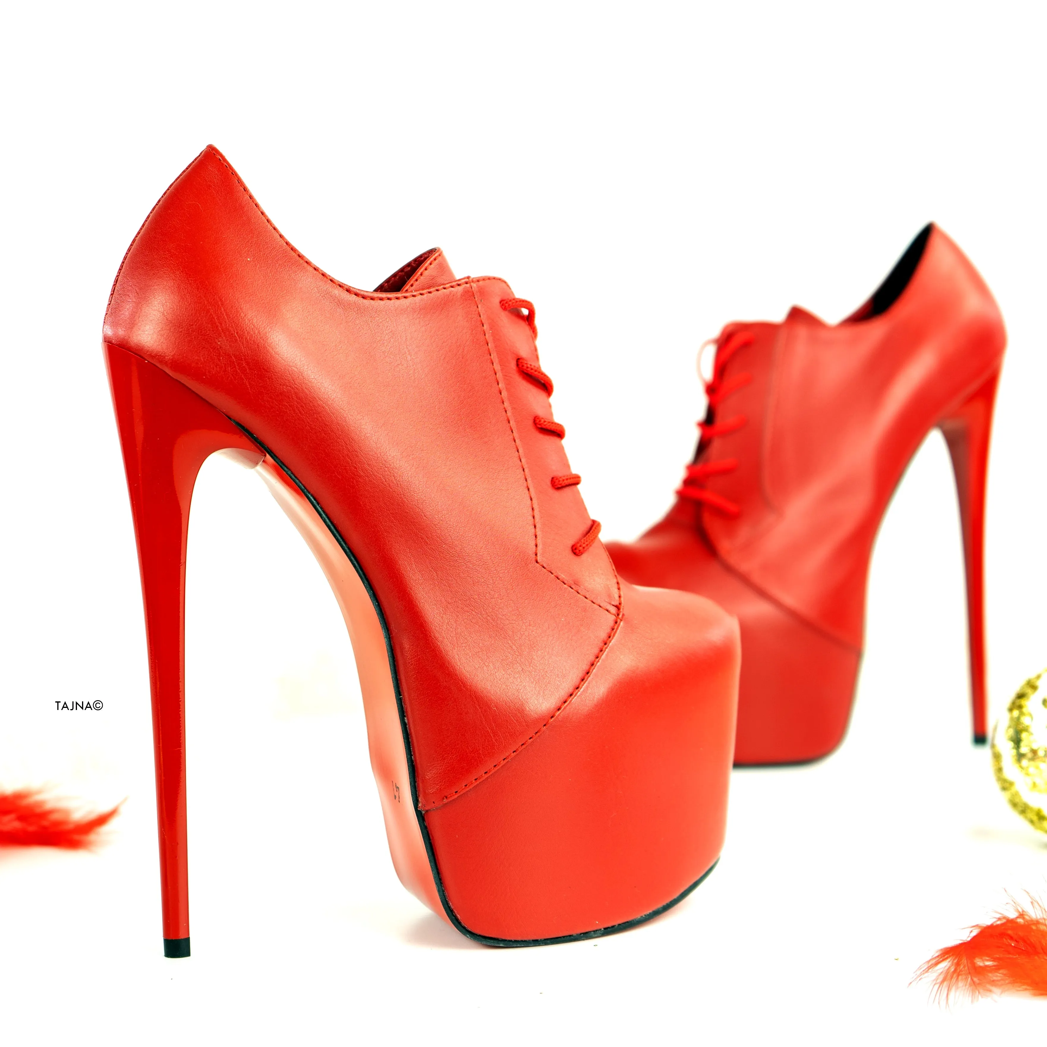 Red Genuine Leather Oxford High Heels