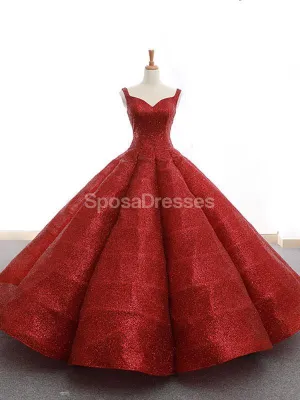 Red V Neck Sparkly Ball Gown Evening Prom Dresses, Evening Party Prom Dresses, 12264
