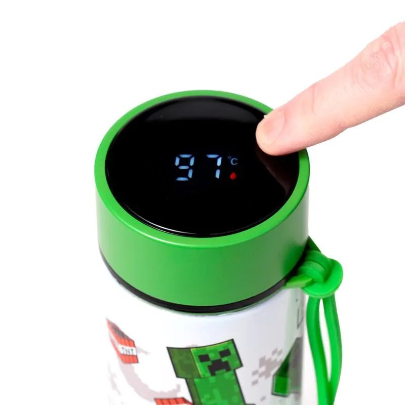 Reusable Stainless Steel Hot & Cold Insulated Drinks Bottle Digital Thermometer - Minecraft SSSΓÇª BOOM