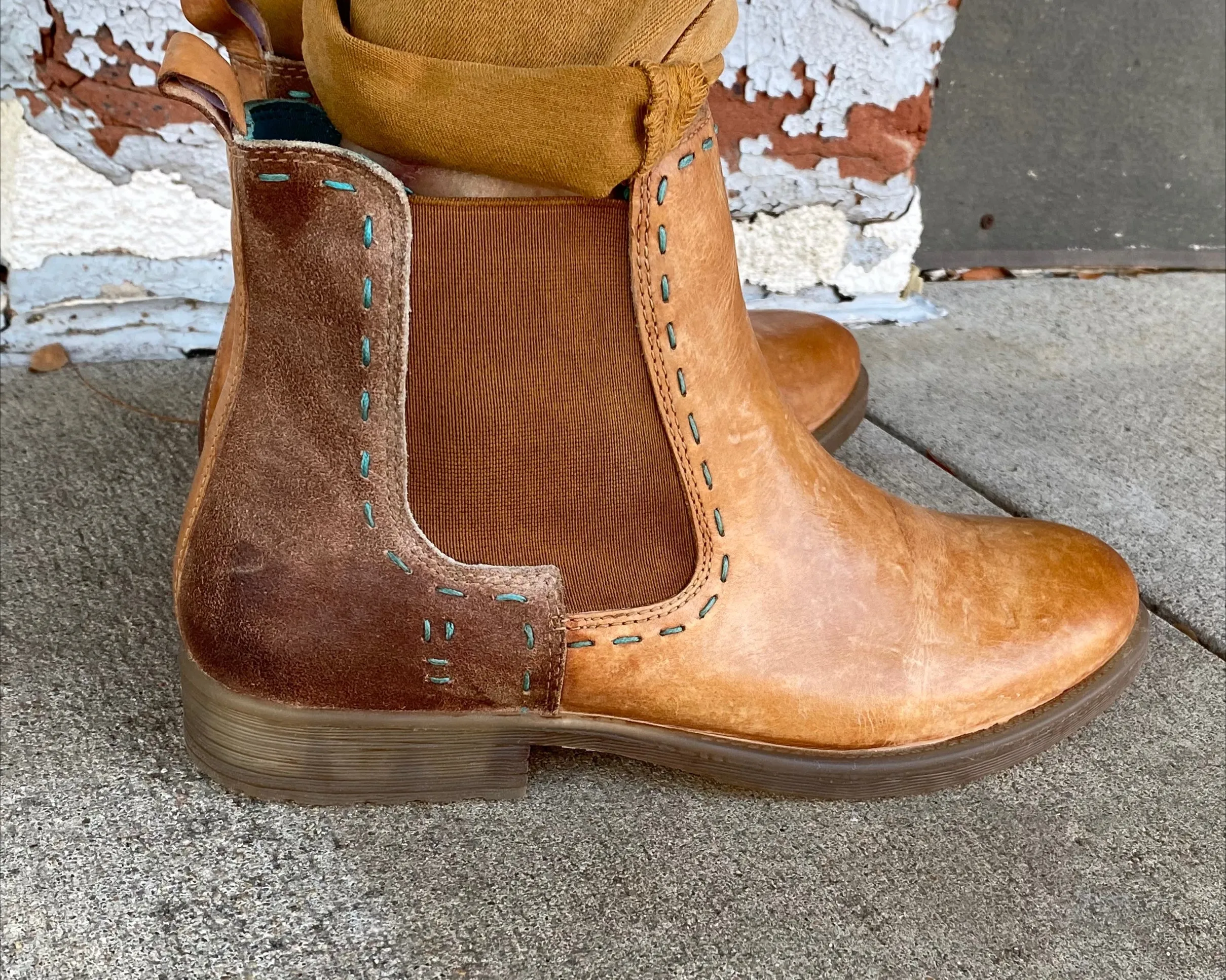 ROAN Hostile Two Tone Leather Booties w Side Zip & Stitch Accent