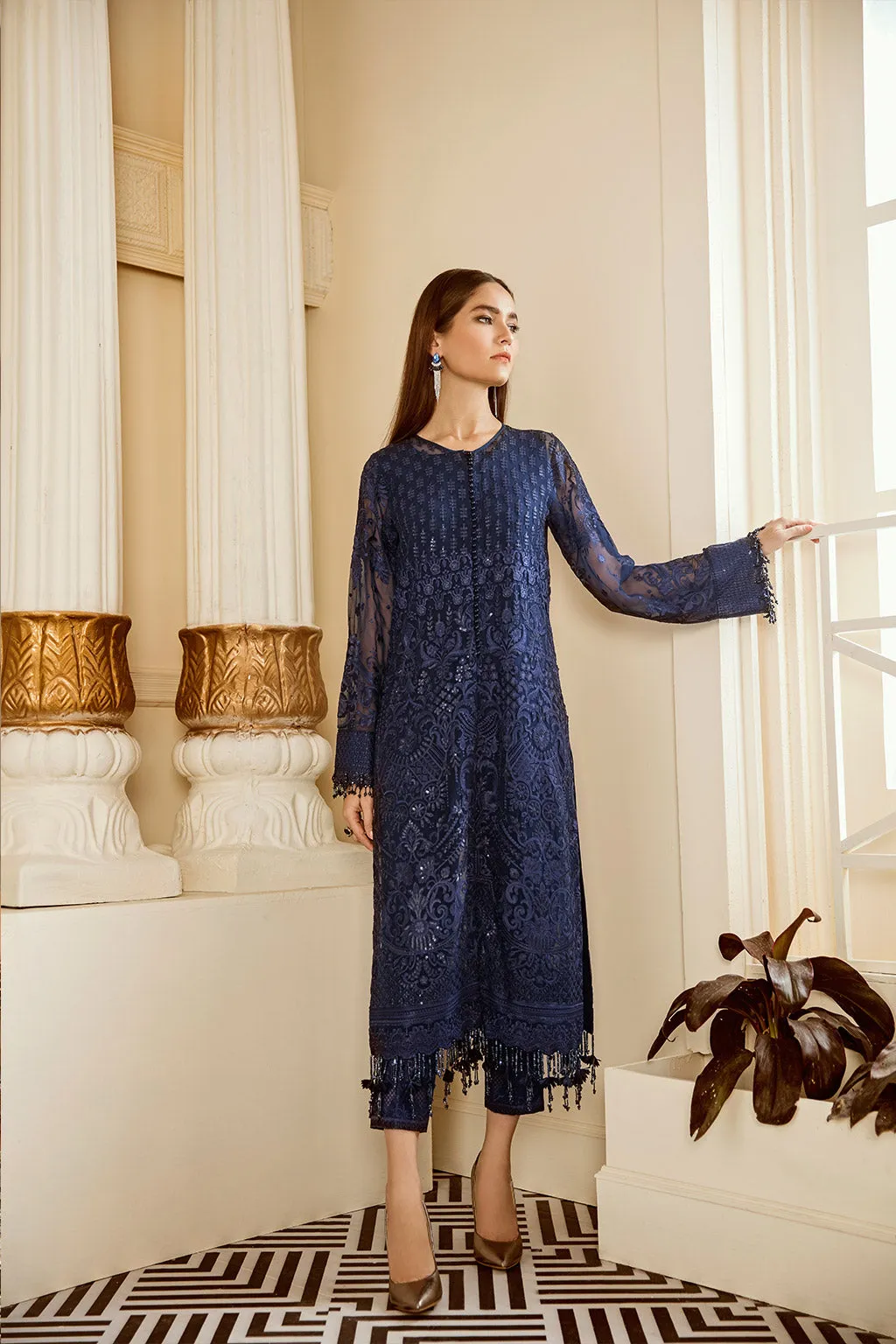 Royal Blue Heavily Embroidered Pakistani Salwar Kameez Party Dress