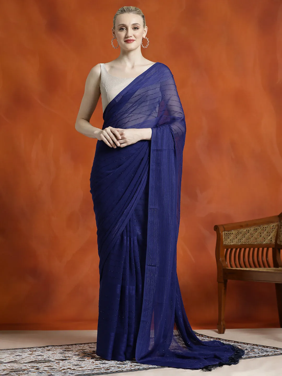 Royal Blue Sequin Embellished Party Wear Saree