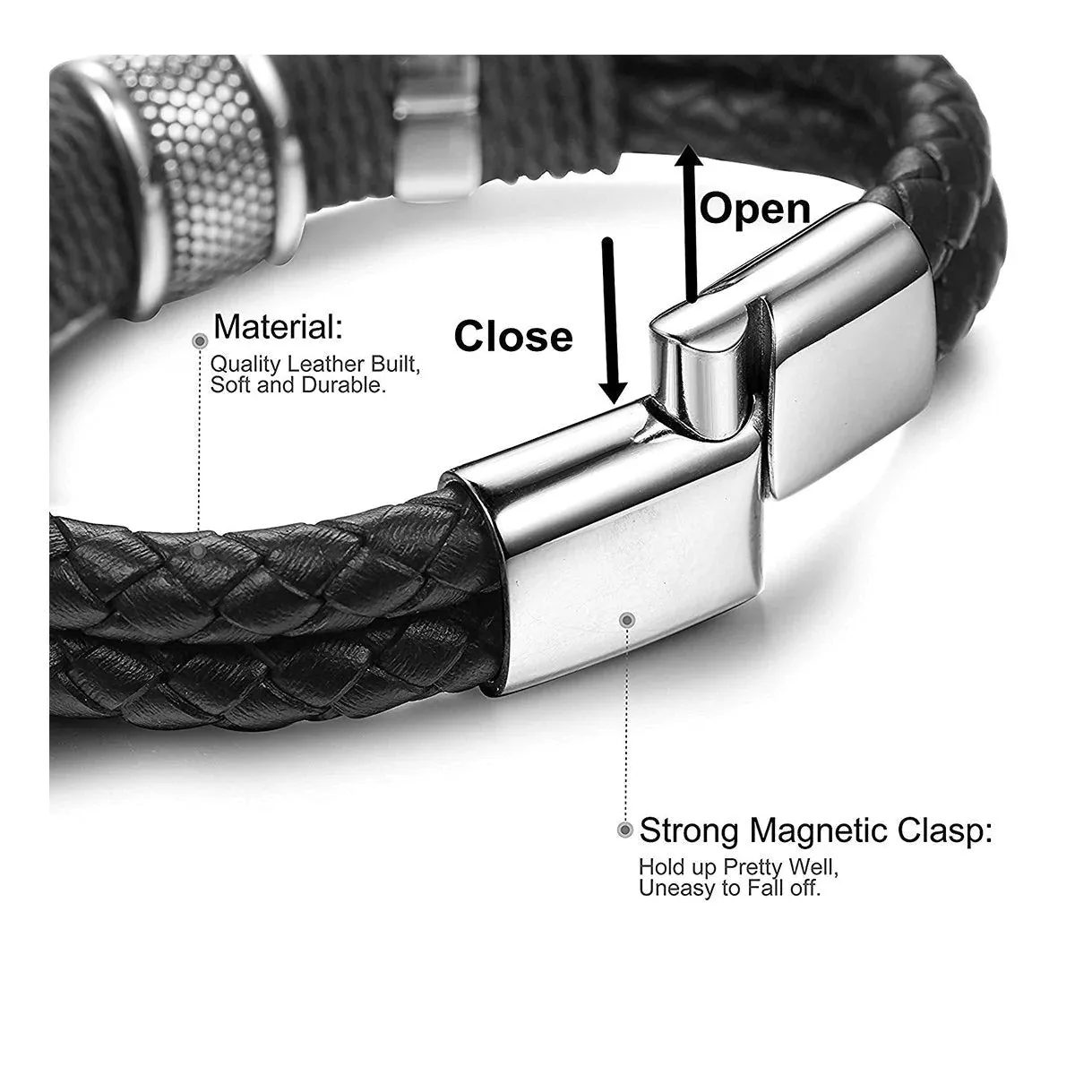 Ruggedly Handsome Rope Braided Brown Leather Stainless Steel Wrist Band Bracelet for Men