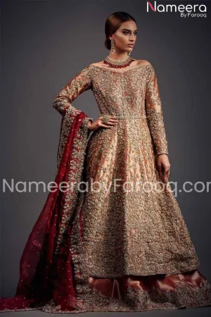 Rust Long Frock Style Gown Bridal Lehenga Dress #BN134