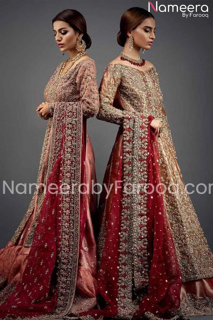 Rust Long Frock Style Gown Bridal Lehenga Dress #BN134