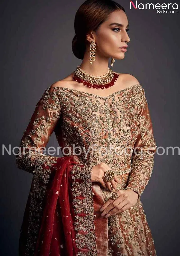 Rust Long Frock Style Gown Bridal Lehenga Dress #BN134