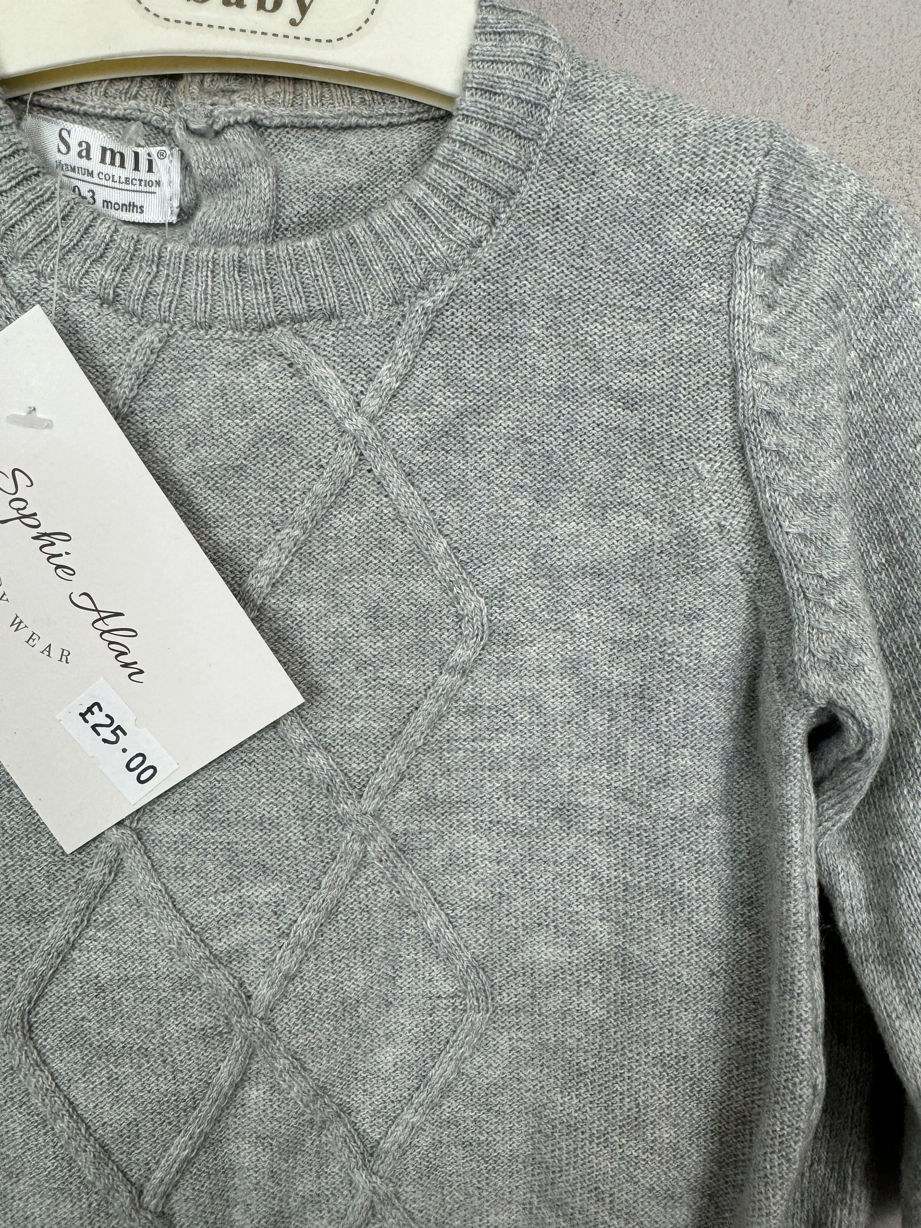 Samli Grey Diamond Cotton Knit Set 0-3m