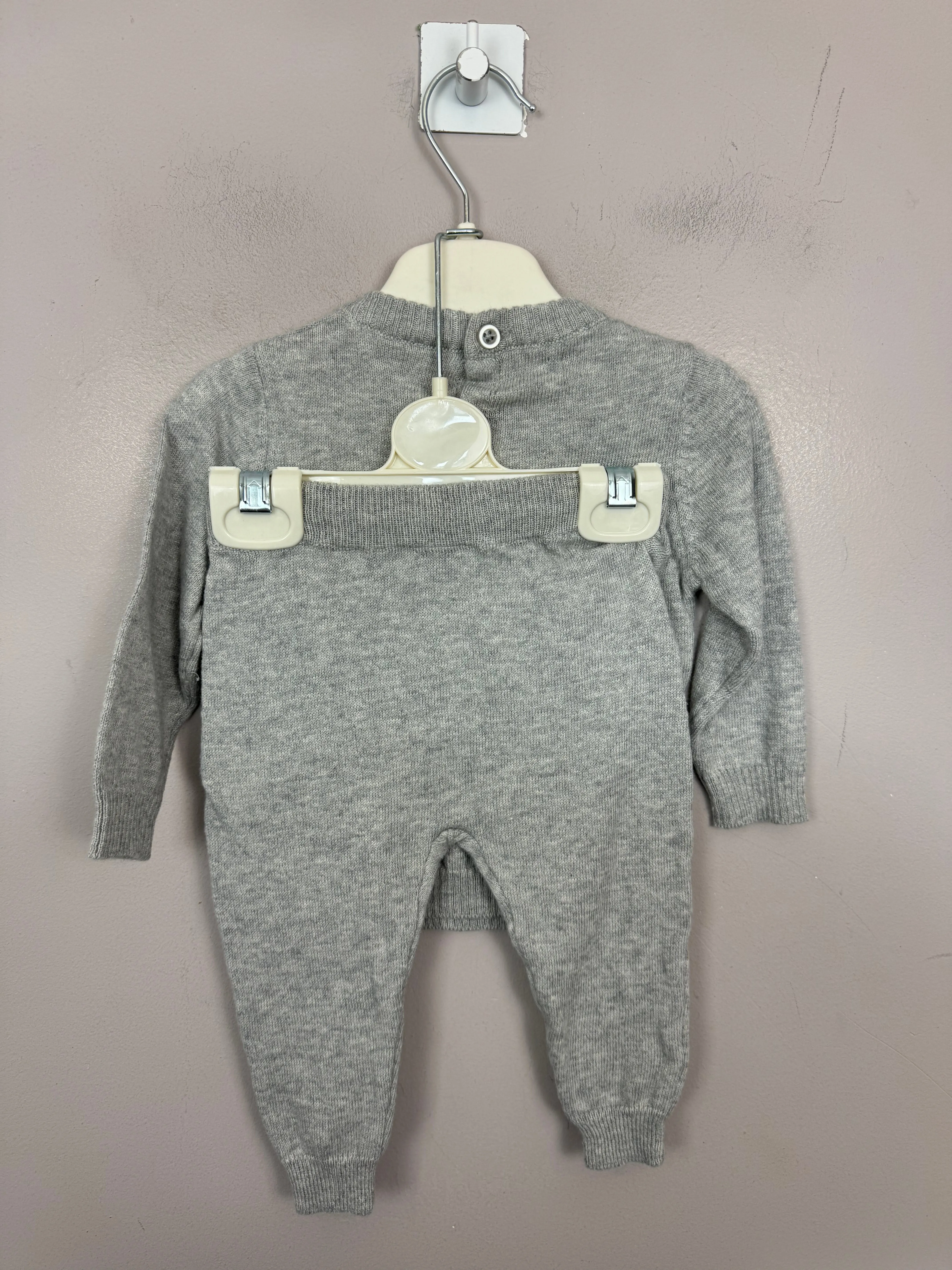 Samli Grey Diamond Cotton Knit Set 0-3m