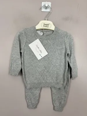 Samli Grey Diamond Cotton Knit Set 0-3m