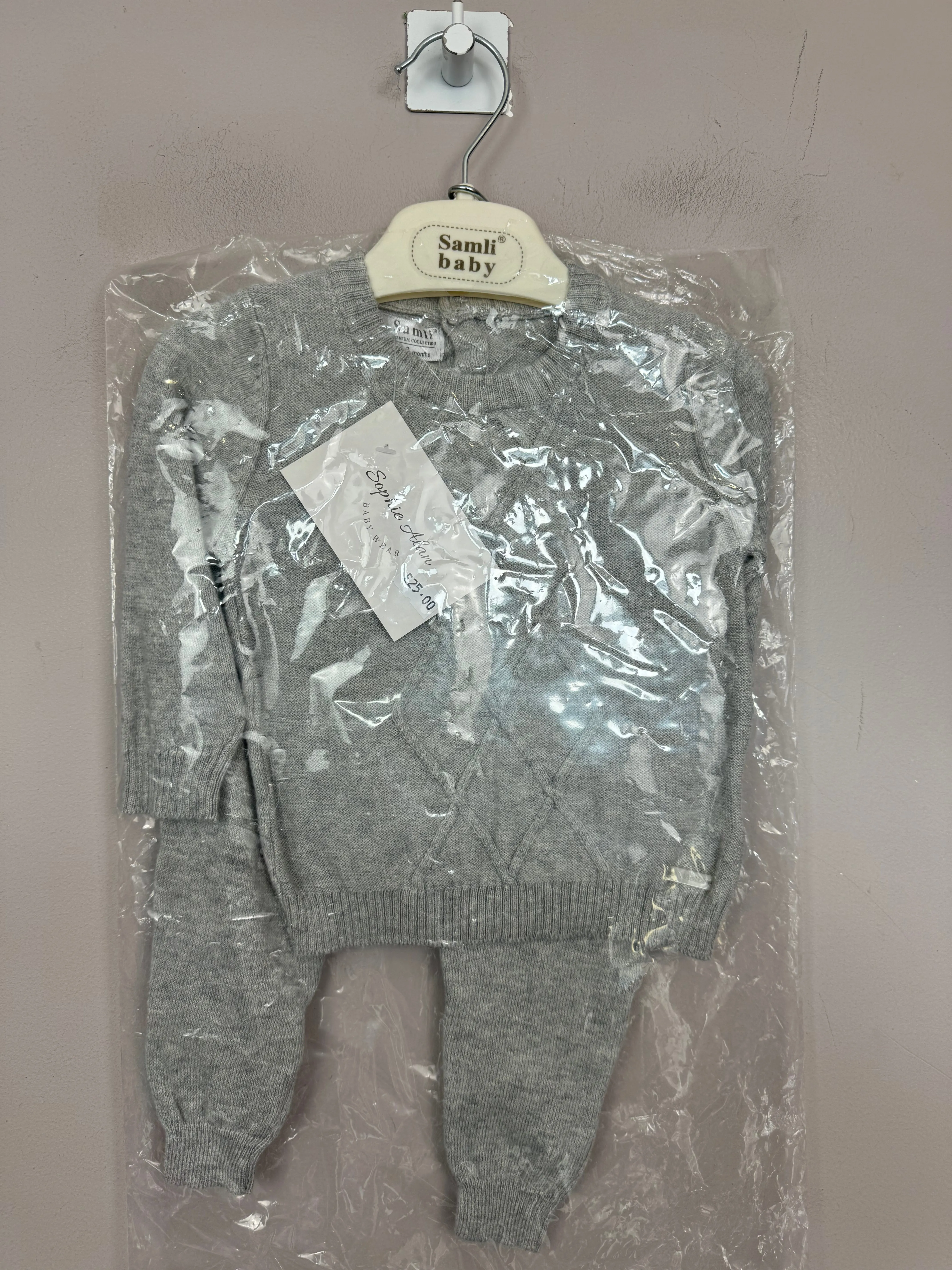 Samli Grey Diamond Cotton Knit Set 0-3m