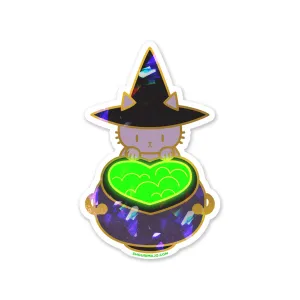 Sassy Kitties Witchy Kitties Cauldron Witch Cat Sparkly Sticker