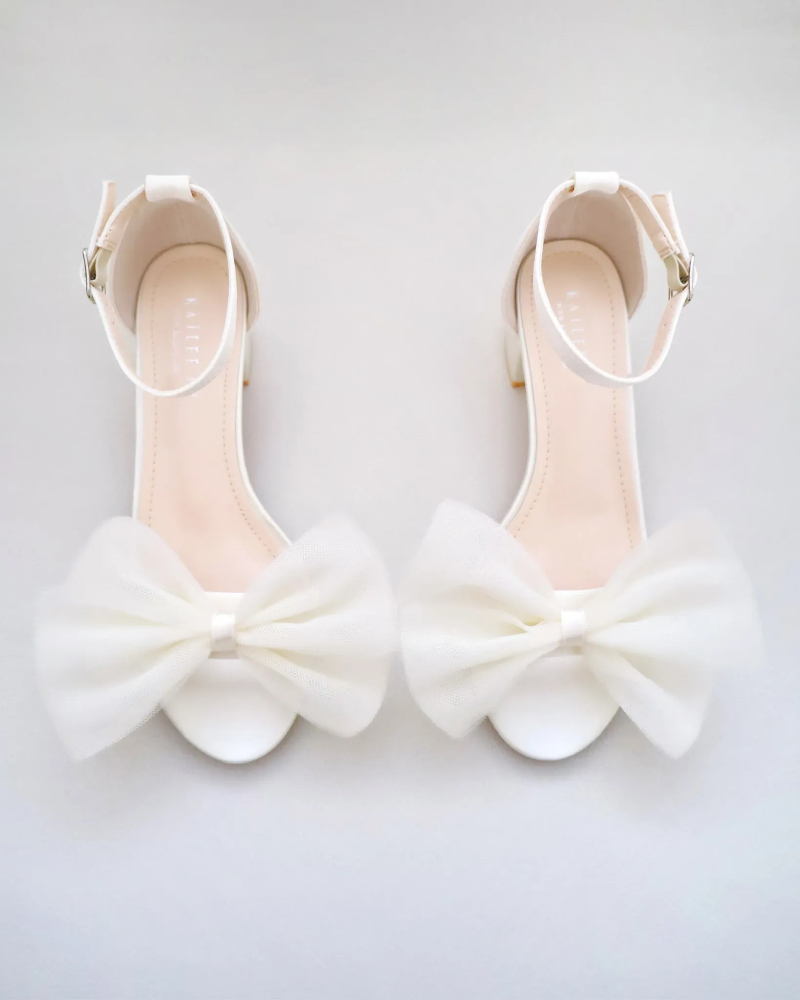 Satin Block Heel Sandal with Front Oversized Tulle Bow