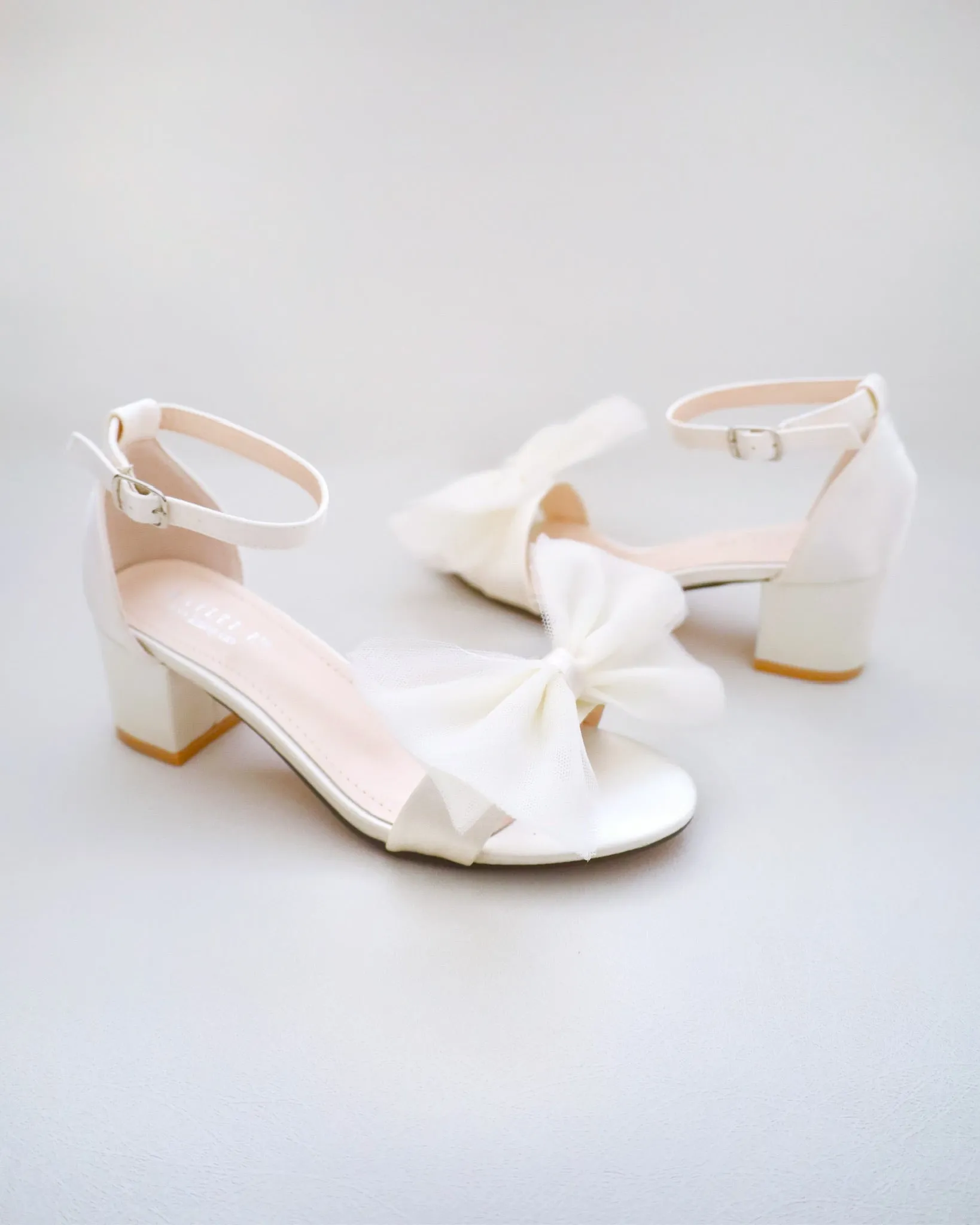 Satin Block Heel Sandal with Front Oversized Tulle Bow
