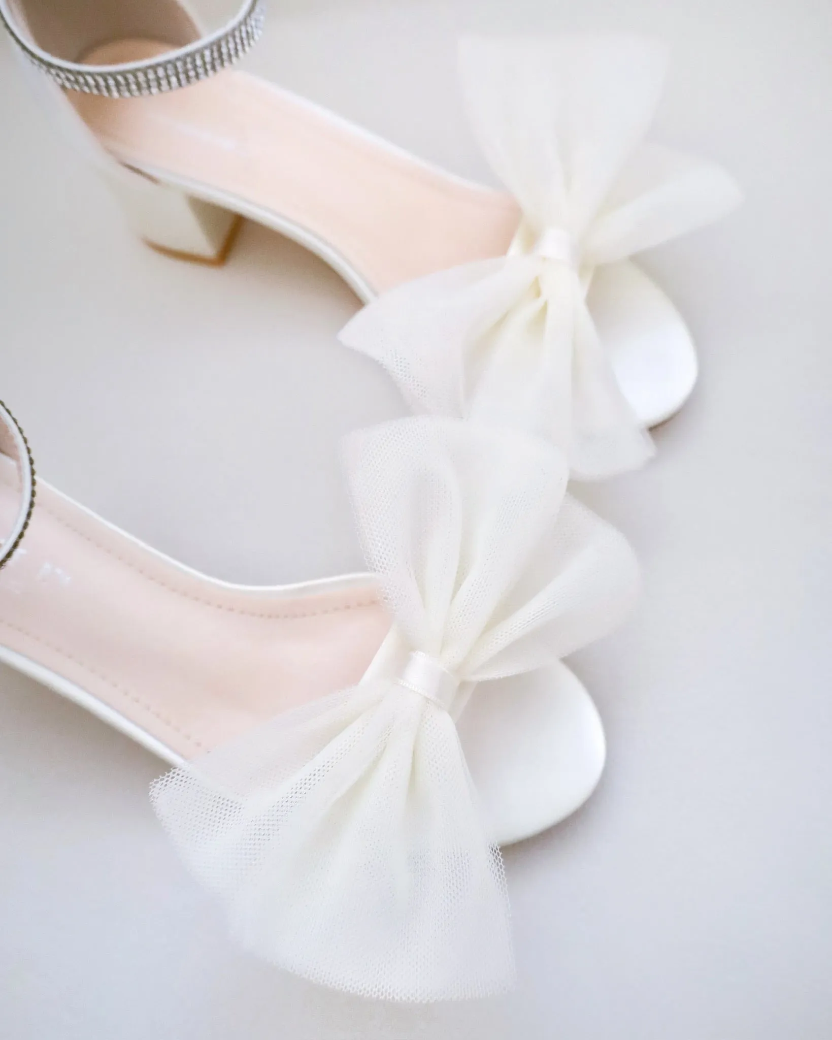 Satin Block Heel Sandal with Front Oversized Tulle Bow