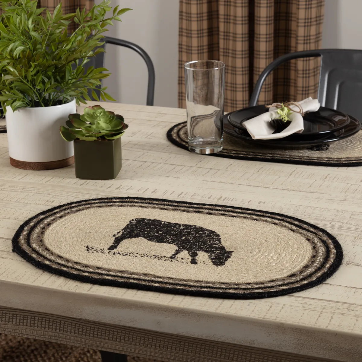 Sawyer Mill Charcoal Cow Jute Placemat (Set of 6)