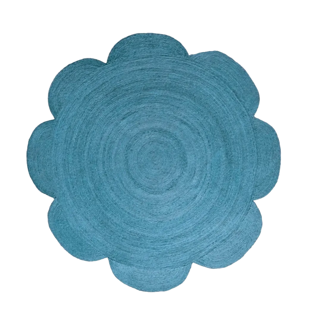Scallop Flower Round Jute Rug - Blue