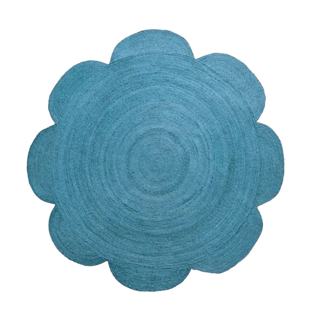 Scallop Flower Round Jute Rug - Blue