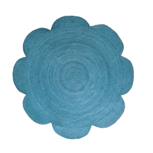 Scallop Flower Round Jute Rug - Blue