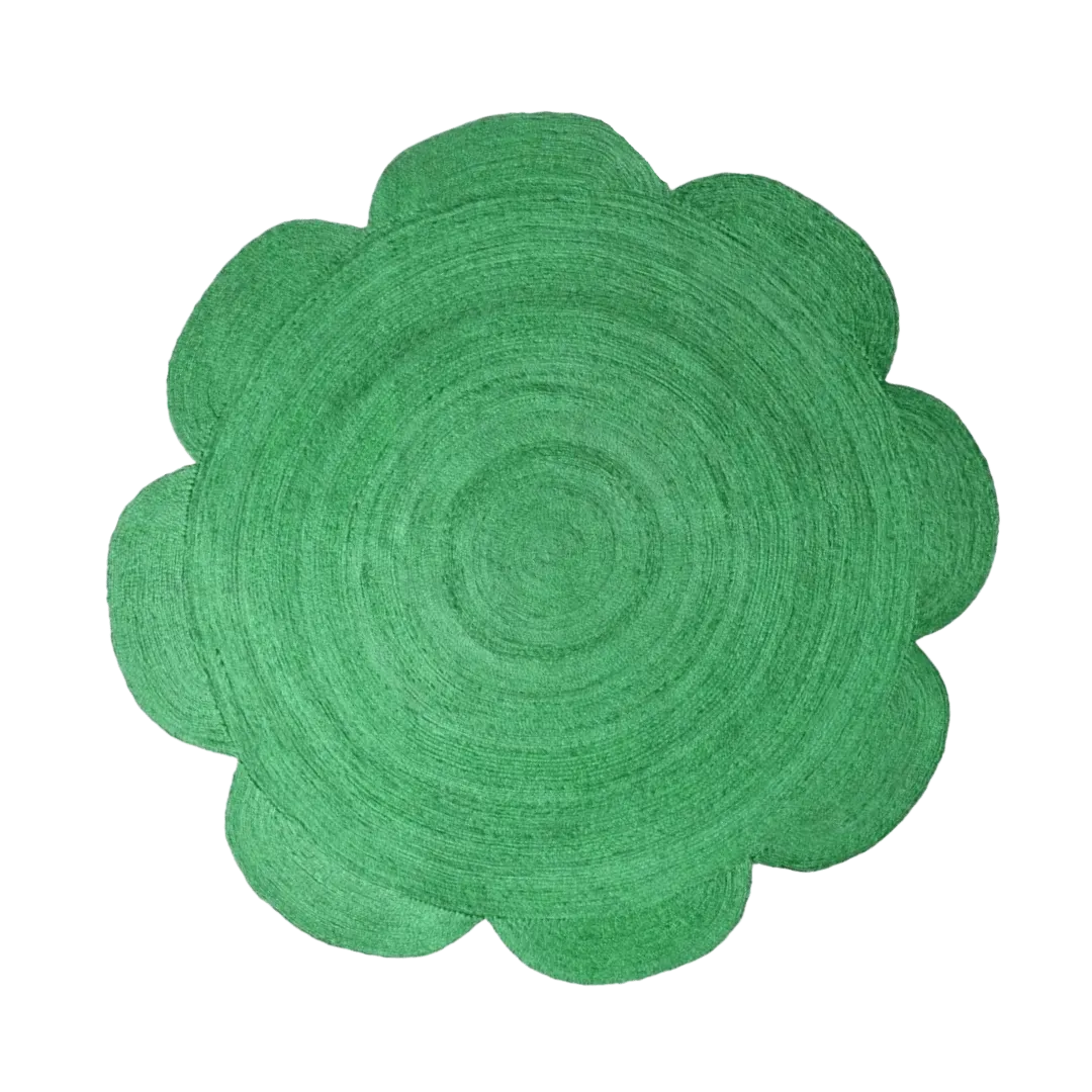 Scallop Flower Round Jute Rug - Green