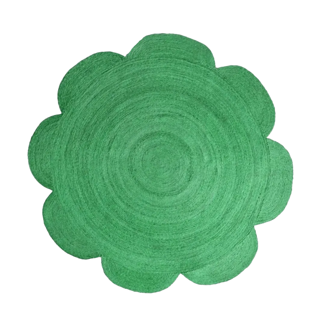 Scallop Flower Round Jute Rug - Green