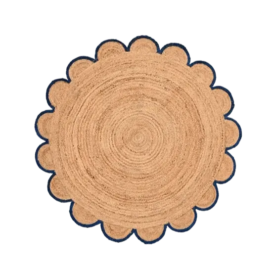 Scalloped Round Jute Rug - Black Trim