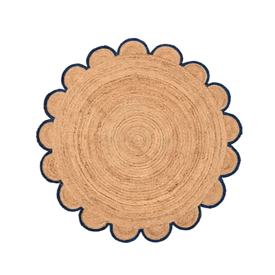 Scalloped Round Jute Rug - Black Trim