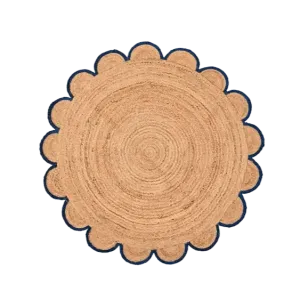Scalloped Round Jute Rug - Black Trim