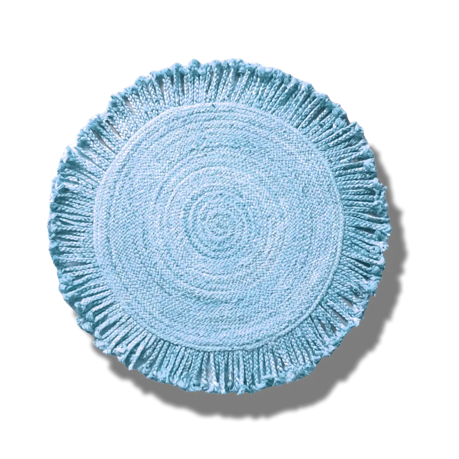 Shala Fringed Natural Round Jute Rug - Blue