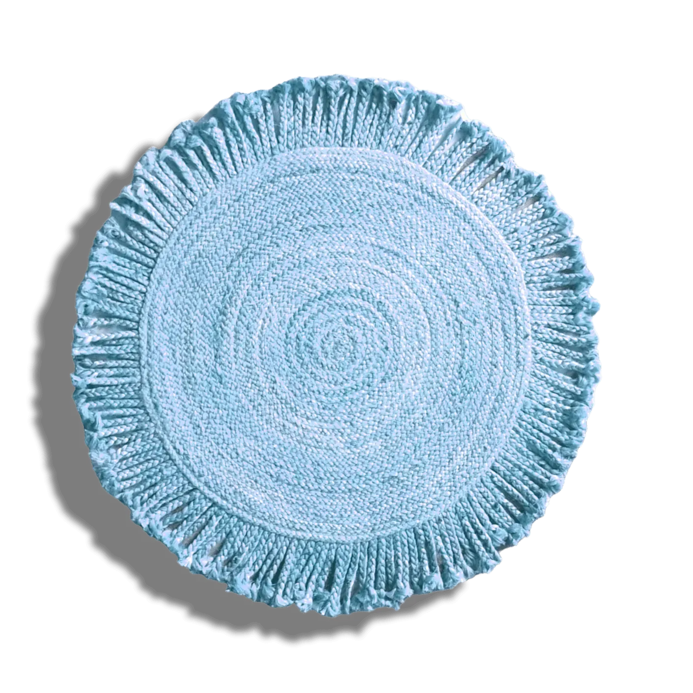 Shala Fringed Natural Round Jute Rug - Blue