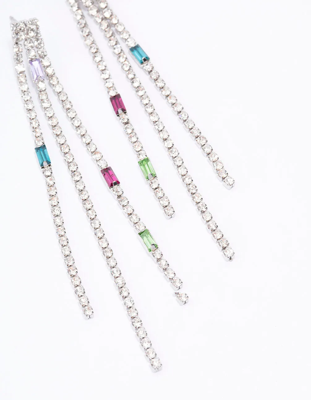 Silver Mixed Diamante Cup Chain Drop Earrings