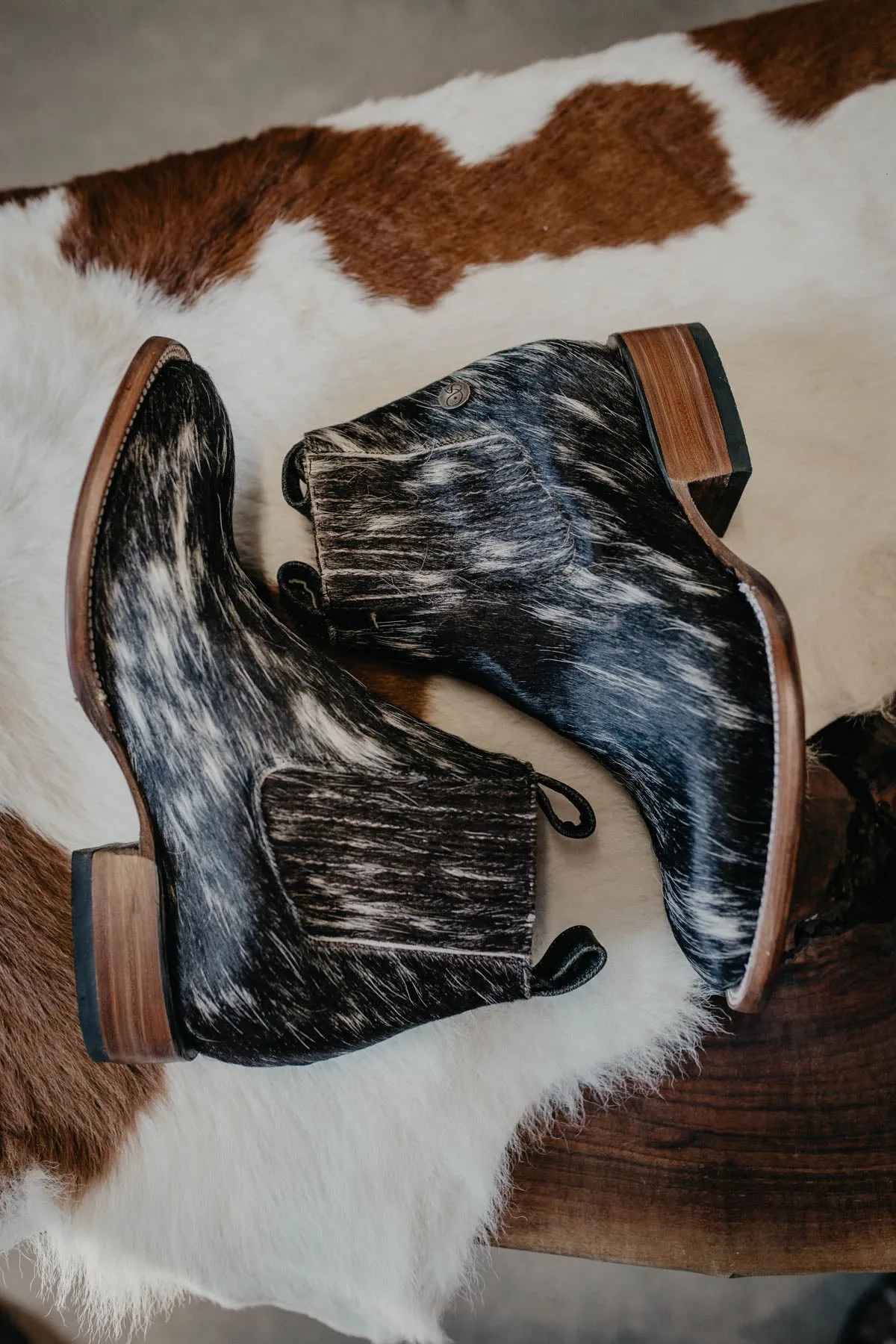(Size 9.5 - Square) Hair-on Hide Ankle Booties by Stiefeld