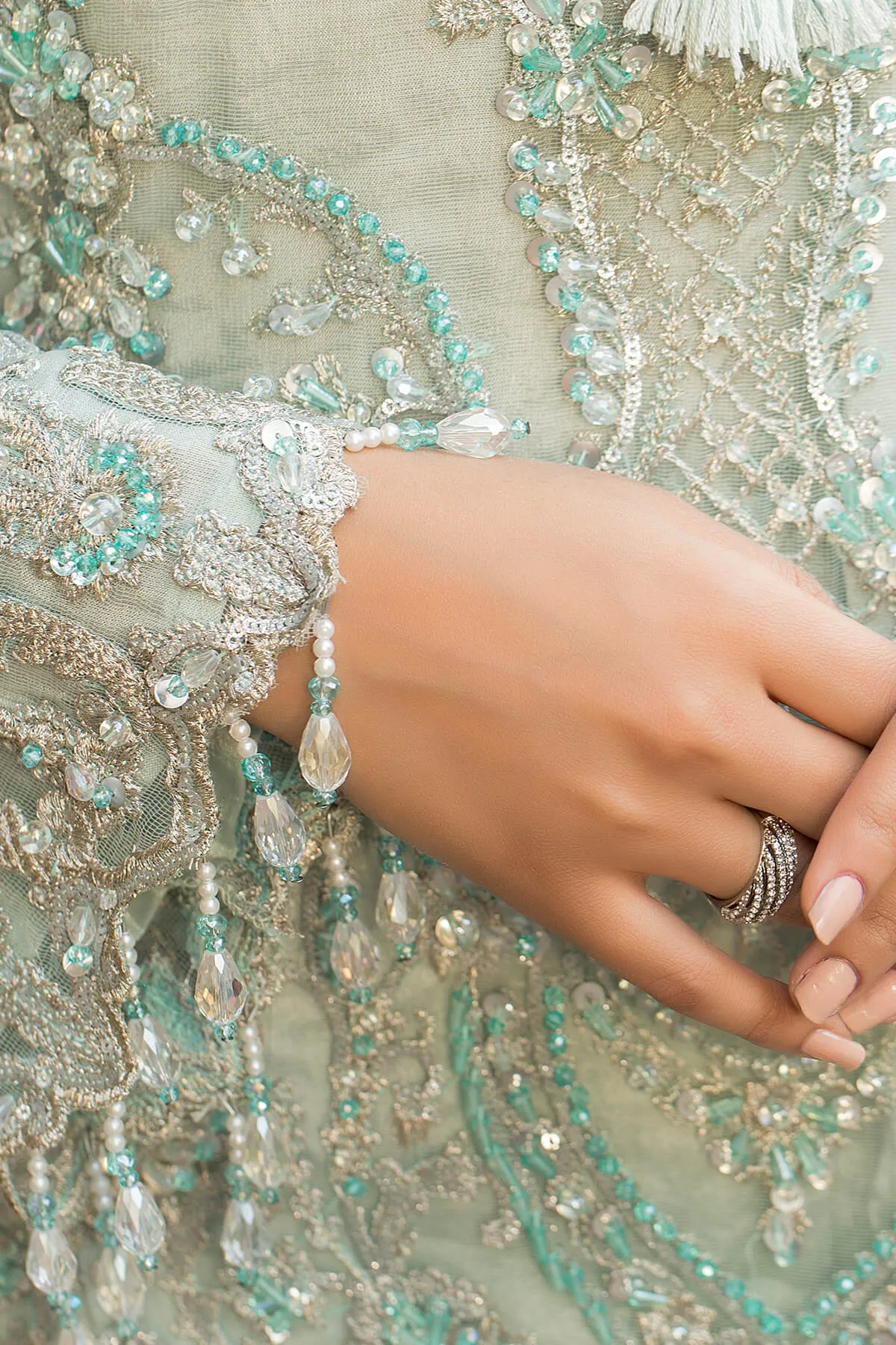 Sky Blue Hand Embellished Kameez Trousers Pakistani Party Dress