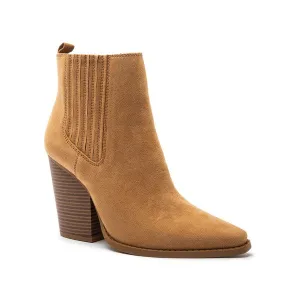 Slay Pointy Toe Block Heeled Bootie Tan