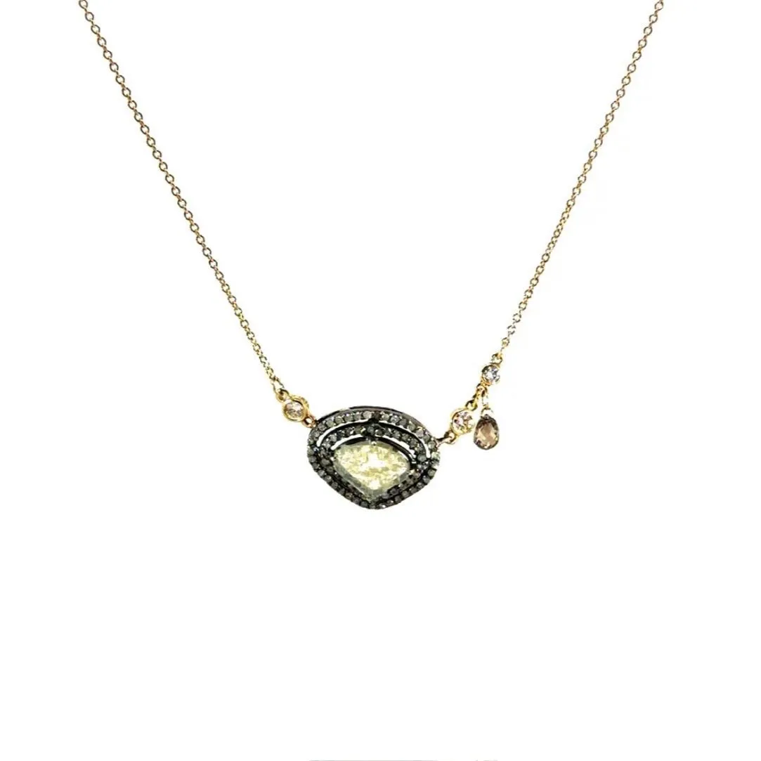 Slice Diamond Halo Pendant Necklace In 14k