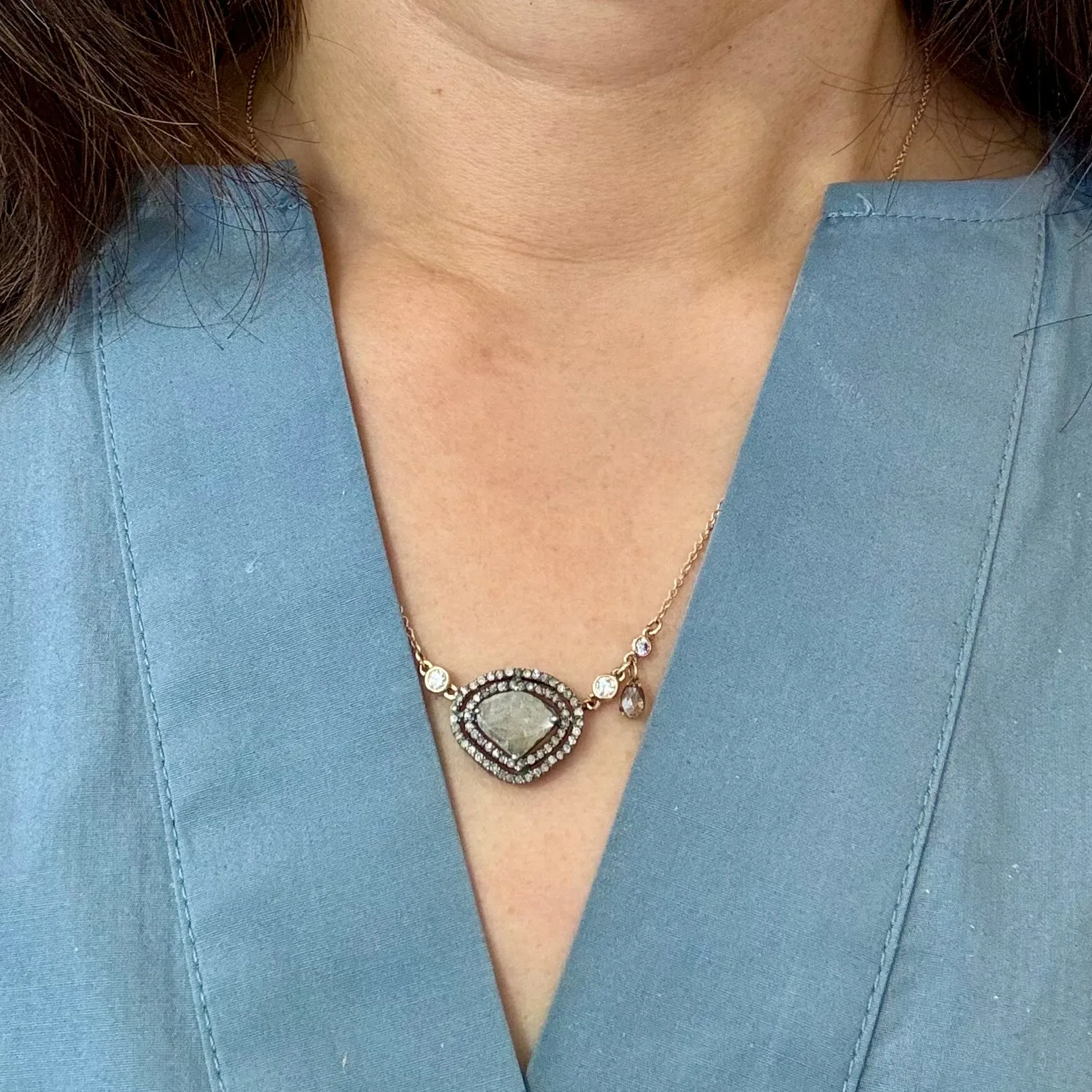 Slice Diamond Halo Pendant Necklace In 14k