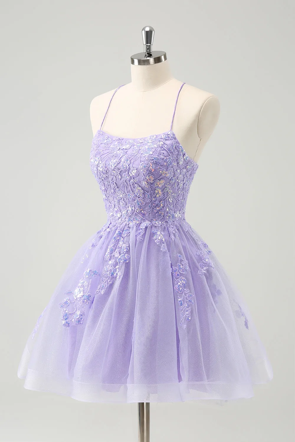 Sparkly Blue A Line Spaghetti Straps Sequin Short Homecoming Dress with Lace Up Back