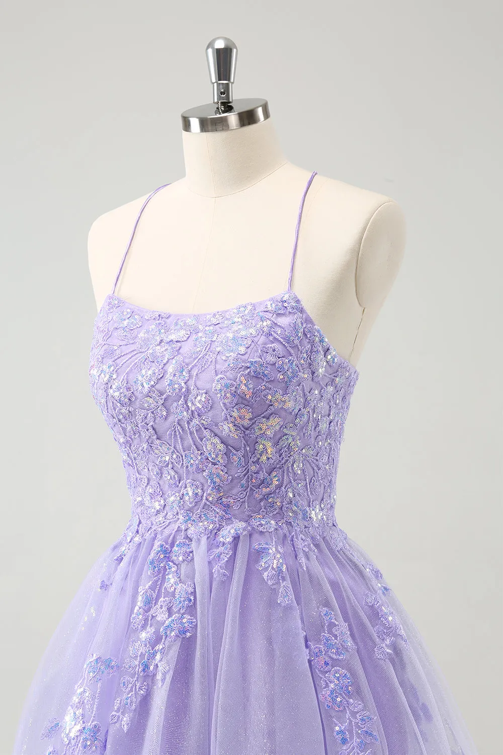 Sparkly Blue A Line Spaghetti Straps Sequin Short Homecoming Dress with Lace Up Back
