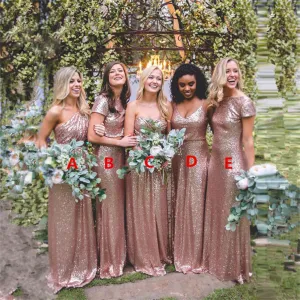 Sparkly Champaghe Gold Cheap Mismatched Sequin New Bridesmaid Dresses, PD0370