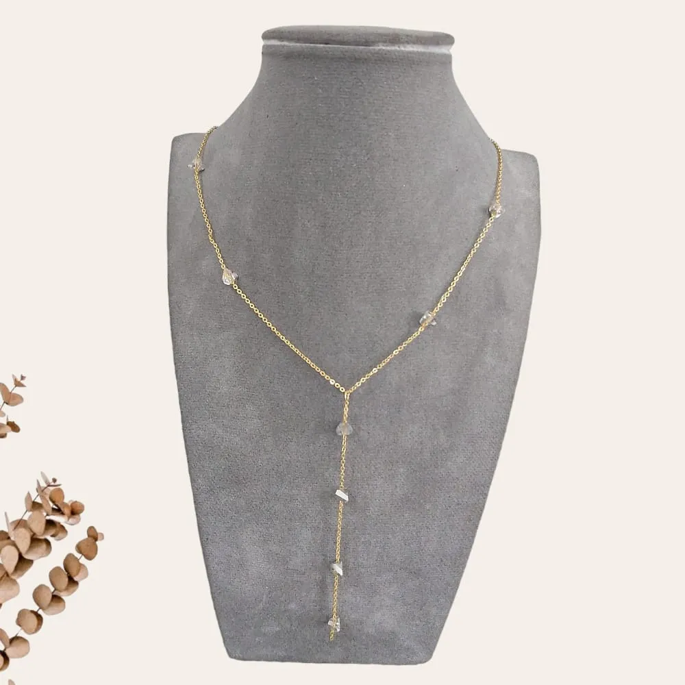 Sparkly Heart Stone Long Chain Necklace  S-0