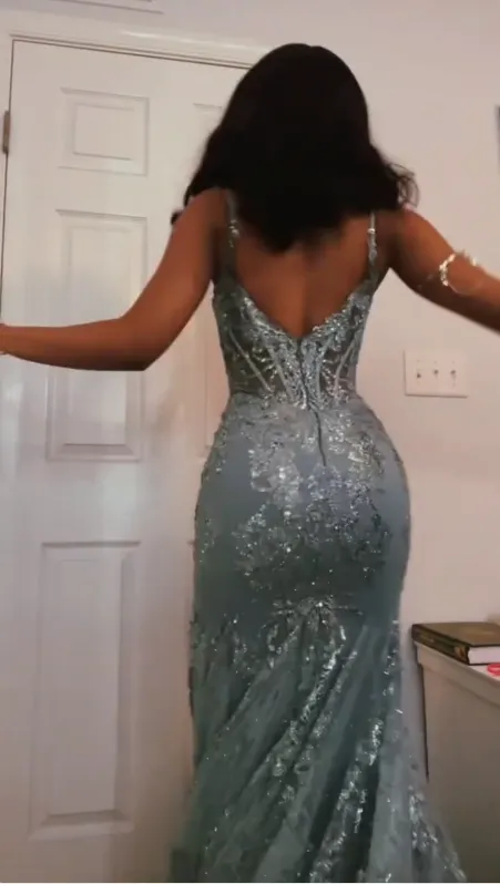 Sparkly Mermaid Long Prom Dresses Sexy Formal Evening Dress fg7550
