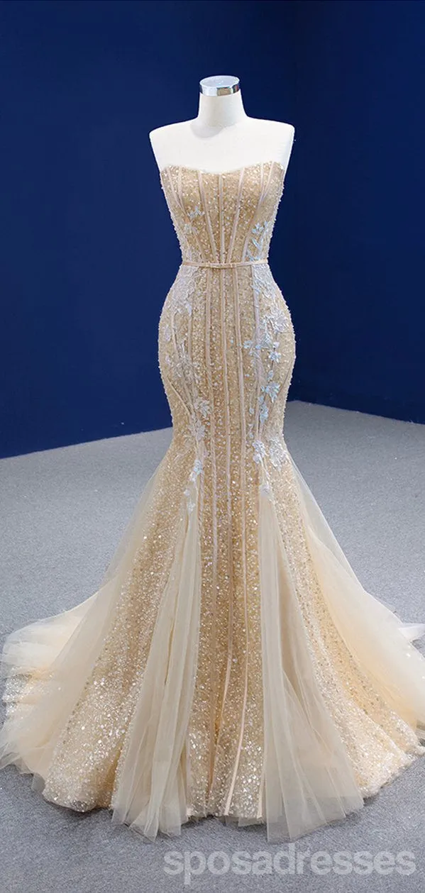 Sparkly Mermaid Sweetheart Champagne Gold Long Party Prom Dresses Online,12562