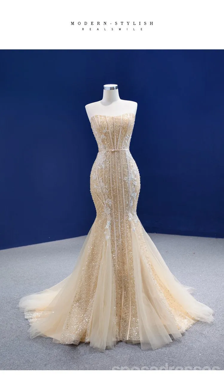 Sparkly Mermaid Sweetheart Champagne Gold Long Party Prom Dresses Online,12562