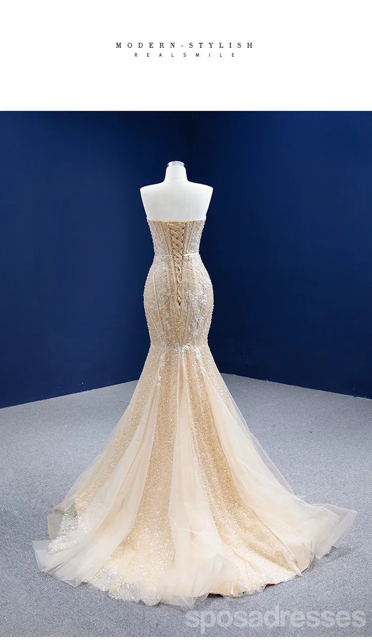Sparkly Mermaid Sweetheart Champagne Gold Long Party Prom Dresses Online,12562